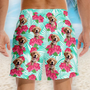 Short de plage hawaïen personnalisé avec photo « Que l'été commence » pour chien et chat, short de plage hawaïen tropical Aloha pour homme - Cadeau de vacances d'été, cadeau d'anniversaire pour propriétaires d'animaux et amoureux des animaux.
