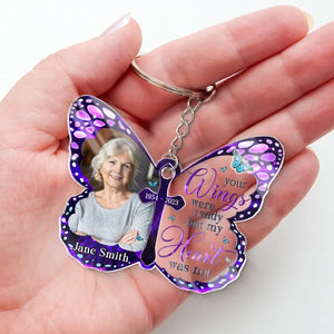 Porte-clés photo personnalisé « Vivre comme un papillon » en acrylique, souvenir personnalisé, cadeau de condoléances pour les membres de la famille.