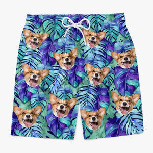 Short de plage hawaïen personnalisé « Rencontrez-moi là où le ciel touche la mer » pour chien et chat, short de plage hawaïen tropical Aloha pour homme - Cadeau de vacances d'été, cadeau d'anniversaire pour propriétaires d'animaux et amoureux des animaux