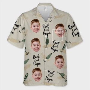 Photo personnalisée juste un père et son garçon - Chemise hawaïenne tropicale unisexe personnalisée pour la famille - Cadeau de vacances d'été, cadeau pour papa, grand-père