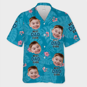 T-shirt hawaïen unisexe personnalisé avec photo « Meilleur papa de tous les temps » - Cadeau idéal pour les vacances d'été, les papas et les grands-pères