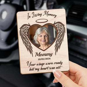 Photo personnalisée « Vos ailes étaient prêtes, mais mon cœur ne l'était pas » - Clip de pare-soleil de voiture personnalisé commémoratif - Cadeau de condoléances pour les membres de la famille