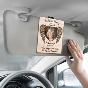 Photo personnalisée « Vos ailes étaient prêtes, mais mon cœur ne l'était pas » - Clip de pare-soleil de voiture personnalisé commémoratif - Cadeau de condoléances pour les membres de la famille