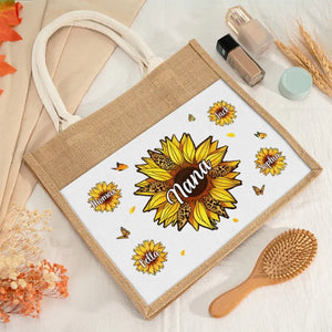 Nous vivons et fleurissons avec grâce - Sacs fourre-tout personnalisés pour la famille, sacs fourre-tout en jute, sacs de plage - Cadeau pour maman, grand-mère