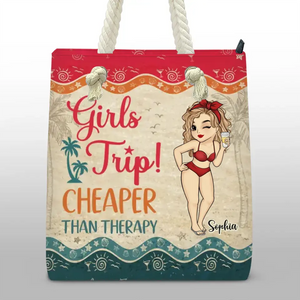 Voyage entre filles ! Moins cher qu'une thérapie ! Sac de plage personnalisé pour meilleure amie ! Cadeau de vacances d'été pour meilleures amies, meilleures amies et sœurs.