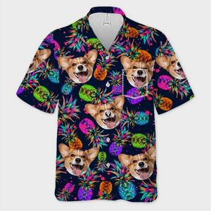 T-shirt hawaïen tropical unisexe personnalisé avec photo « État d'esprit estival » pour chien et chat - Cadeau idéal pour les vacances d'été, les propriétaires d'animaux et les amoureux des animaux.