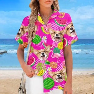 Personnalisez votre photo cet été pour un look plus spécial et élégant ! T-shirt hawaïen tropical unisexe personnalisé pour chien et chat ! Cadeau idéal pour les vacances d'été, les propriétaires d'animaux et les amoureux des animaux.