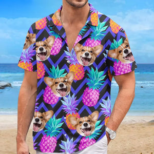 Photo personnalisée : Profitez pleinement de l'ambiance tropicale estivale ! T-shirt hawaïen unisexe personnalisé pour chien et chat ! Cadeau de vacances d'été, cadeau pour propriétaires d'animaux et amoureux des animaux.