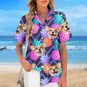 Photo personnalisée : Profitez pleinement de l'ambiance tropicale estivale ! T-shirt hawaïen unisexe personnalisé pour chien et chat ! Cadeau de vacances d'été, cadeau pour propriétaires d'animaux et amoureux des animaux.
