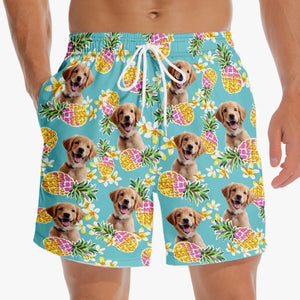 Short de plage hawaïen personnalisé avec photo « Course vers le soleil » pour chien et chat, motif tropical Aloha, pour homme - Cadeau idéal pour les vacances d'été, les anniversaires et les amoureux des animaux.