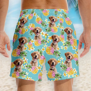 Short de plage hawaïen personnalisé avec photo « Course vers le soleil » pour chien et chat, motif tropical Aloha, pour homme - Cadeau idéal pour les vacances d'été, les anniversaires et les amoureux des animaux.