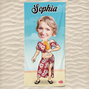 Serviette de plage personnalisée avec photo « Sauvage, pieds nus et libre » – Cadeau pour les vacances d'été, un anniversaire, une fête à la piscine, pour mari, femme et famille.