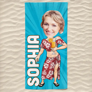 Serviette de plage personnalisée avec photo « L'eau salée guérit toutes les blessures » - Cadeau pour les vacances d'été, un anniversaire ou une fête à la piscine.