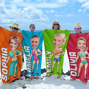Serviette de plage personnalisée avec photo « L'eau salée guérit toutes les blessures » - Cadeau pour les vacances d'été, un anniversaire ou une fête à la piscine.