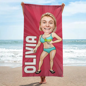 Serviette de plage personnalisée avec photo « L'eau salée guérit toutes les blessures » - Cadeau pour les vacances d'été, un anniversaire ou une fête à la piscine.