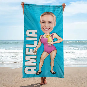Serviette de plage personnalisée avec photo « L'eau salée guérit toutes les blessures » - Cadeau pour les vacances d'été, un anniversaire ou une fête à la piscine.