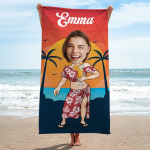 Serviette de plage personnalisée avec photo « Beach Daze Always » - Cadeau idéal pour les vacances d'été, un anniversaire, une fête au bord de la piscine, pour un mari, une femme ou un membre de la famille.