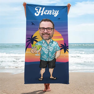 Serviette de plage personnalisée avec photo « Beach Daze Always » - Cadeau idéal pour les vacances d'été, un anniversaire, une fête au bord de la piscine, pour un mari, une femme ou un membre de la famille.