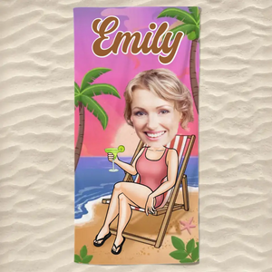 Serviette de plage personnalisée avec photo « Summer Vibes » pour toute la famille - Cadeau idéal pour les vacances d'été, un anniversaire ou une fête à la piscine.