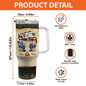 Toi et moi, partenaires de camping pour la vie - Gobelet personnalisé en acier inoxydable de 1 134 ml avec poignée - Cadeau pour mari et femme, amoureux du camping