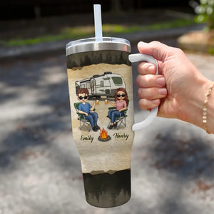 Toi et moi, partenaires de camping pour la vie - Gobelet personnalisé en acier inoxydable de 1 134 ml avec poignée - Cadeau pour mari et femme, amoureux du camping