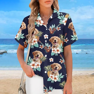 T-shirt hawaïen unisexe personnalisé avec photo « Restez calme et plage » pour chien et chat - Cadeau idéal pour les vacances d'été, les propriétaires d'animaux et les amoureux des animaux.