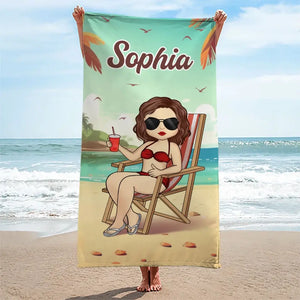 Serviette de plage personnalisée « Mode détente » activée - Cadeau idéal pour les vacances d'été, les anniversaires, les fêtes à la piscine, pour les meilleures amies, les meilleures amies et les sœurs