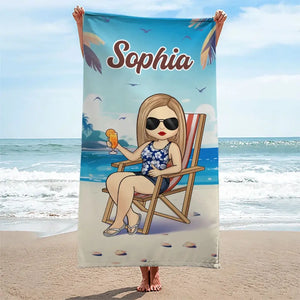 Serviette de plage personnalisée « Mode détente » activée - Cadeau idéal pour les vacances d'été, les anniversaires, les fêtes à la piscine, pour les meilleures amies, les meilleures amies et les sœurs