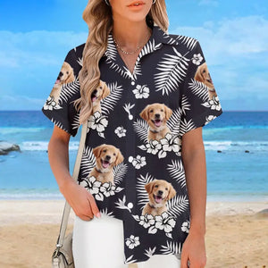 T-shirt hawaïen unisexe personnalisé avec photo « La vie est courte, partez à la plage » pour chien et chat. Cadeau idéal pour les vacances d'été, les propriétaires d'animaux et les amoureux des animaux.