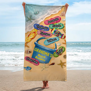 L'amour d'une grand-mère ne connaît pas de distance - Serviette de plage personnalisée pour la famille - Cadeau de vacances d'été, cadeau de fête d'anniversaire à la piscine pour grand-mère
