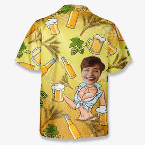 T-shirt hawaïen unisexe personnalisé avec photo « L'amour est dans l'air de l'été » - Cadeau pour les vacances d'été, pour mari et femme, pour un anniversaire