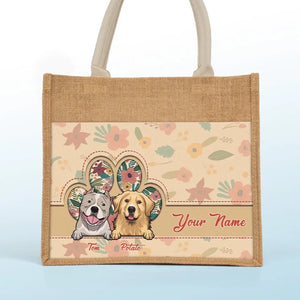 Cet humain m'appartient - Sacs fourre-tout personnalisés pour chien, sacs fourre-tout en jute, sacs de plage - Cadeau pour propriétaires d'animaux et amoureux des animaux