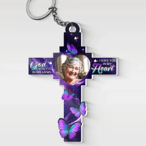 Porte-clés personnalisé en acrylique avec photo « Nous vous emportons toujours avec nous, partout où nous allons » - Cadeau de condoléances pour les membres de la famille