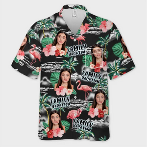 Photo personnalisée « Nous sommes prêts pour notre voyage en famille » - T-shirt hawaïen tropical unisexe personnalisé pour la famille - Cadeau de vacances d'été pour les membres de la famille