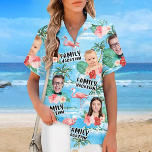 Photo personnalisée « Nous sommes prêts pour notre voyage en famille » - T-shirt hawaïen tropical unisexe personnalisé pour la famille - Cadeau de vacances d'été pour les membres de la famille
