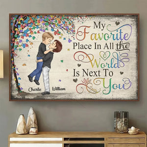Mon endroit préféré au monde est à côté de toi - Affiche horizontale personnalisée pour couple - Cadeau pour mari et femme, anniversaire, LGBTQ+