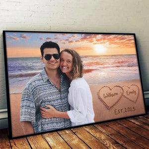 Photo personnalisée « Une vie heureuse avec toi » - Affiche horizontale personnalisée pour couple - Cadeau pour mari et femme, anniversaire