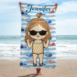 C'est l'été et l'heure de flâner - Serviette de plage personnalisée pour la famille - Cadeau de vacances d'été, cadeau de fête d'anniversaire à la piscine pour les membres de la famille