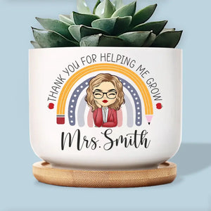 Nous grandissons vers la lumière - Pot de fleurs en céramique personnalisé pour enseignant - Cadeau pour enseignant