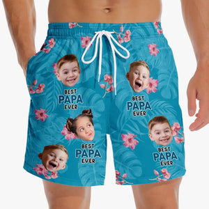 Short de plage hawaïen tropical personnalisé avec photo « Meilleur papa de tous les temps » - Cadeau de vacances d'été pour papa et grand-père