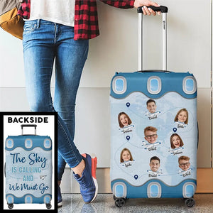 Housse de bagage personnalisée avec photos côte à côte, à la découverte du monde - Cadeau de vacances d'été pour les membres de la famille