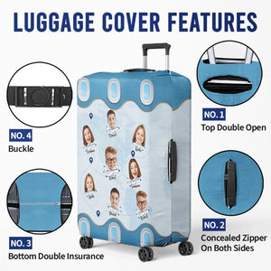 Housse de bagage personnalisée avec photos côte à côte, à la découverte du monde - Cadeau de vacances d'été pour les membres de la famille