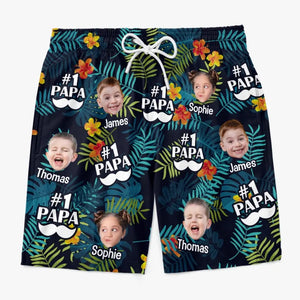 Short de plage hawaïen tropical personnalisé avec photo « Je t'aime papa » - Cadeau de vacances d'été pour papa et grand-père