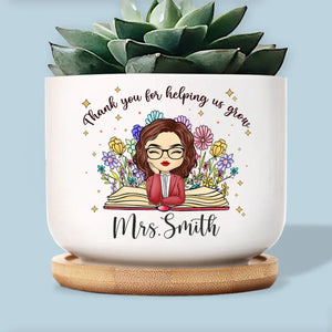 Apprenez-leur, aimez-les, regardez-les grandir - Pot de fleurs en céramique personnalisé pour enseignant - Cadeau pour enseignant