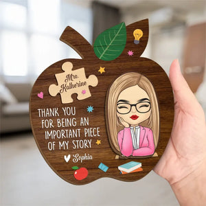 Merci d'être un élément important de mon histoire - Plaque en bois personnalisée à 2 couches avec support pour enseignant - Cadeau pour enseignant