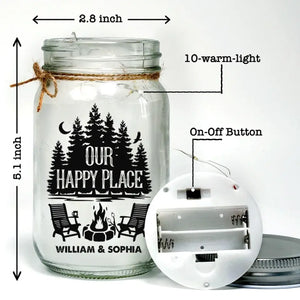 La vie est plus belle autour d'un feu de camp - Lampe de camping personnalisée en pot Mason - Cadeau pour couple, mari, femme, amoureux du camping