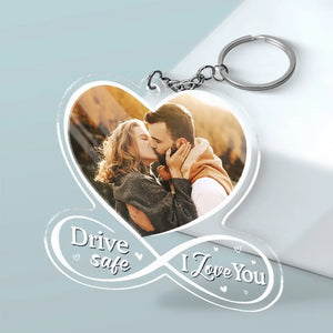 Porte-clés photo personnalisé « L'amour est un voyage avec toi » en acrylique personnalisé pour couple – Cadeau pour mari et femme, anniversaire
