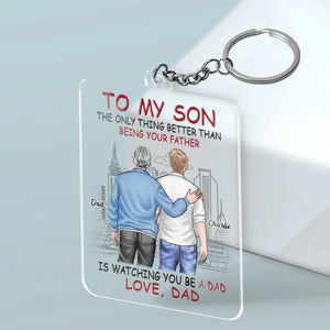 Je te regarde devenir papa - Porte-clés personnalisé en acrylique - Cadeau pour les membres de la famille