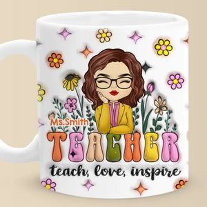 Un enseignant aide les petits esprits à grandir - Mug personnalisé avec effet gonflable 3D - Cadeau pour enseignant