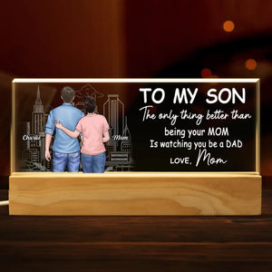 Je suis fier de mon fils – Veilleuse LED 3D personnalisée en acrylique avec lettres – Cadeau de pendaison de crémaillère pour fils et petit-fils